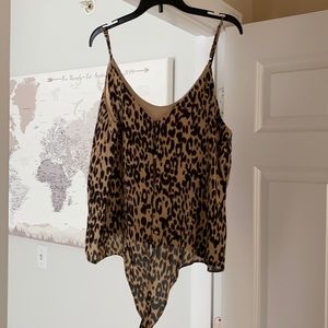 Cheetah tank top with buttons and tassel to tie
